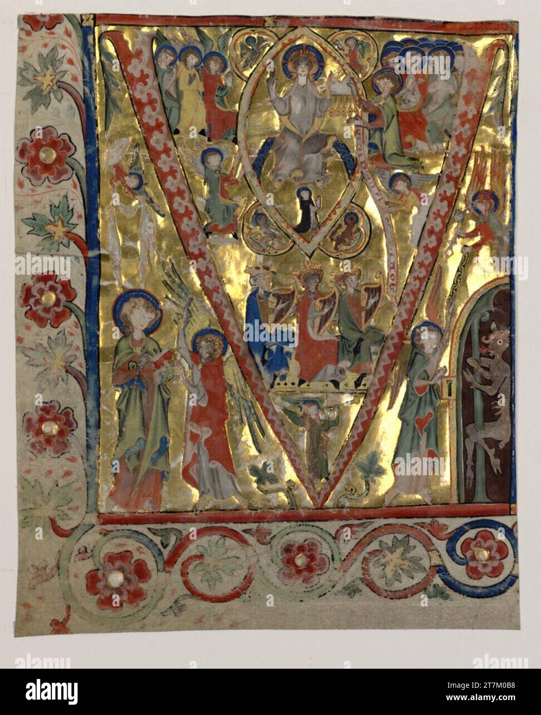 Anonym Initial V mit Christus in der Mandorla. Deckfarben auf Pergament, Blattgold um 1330 Stockfoto