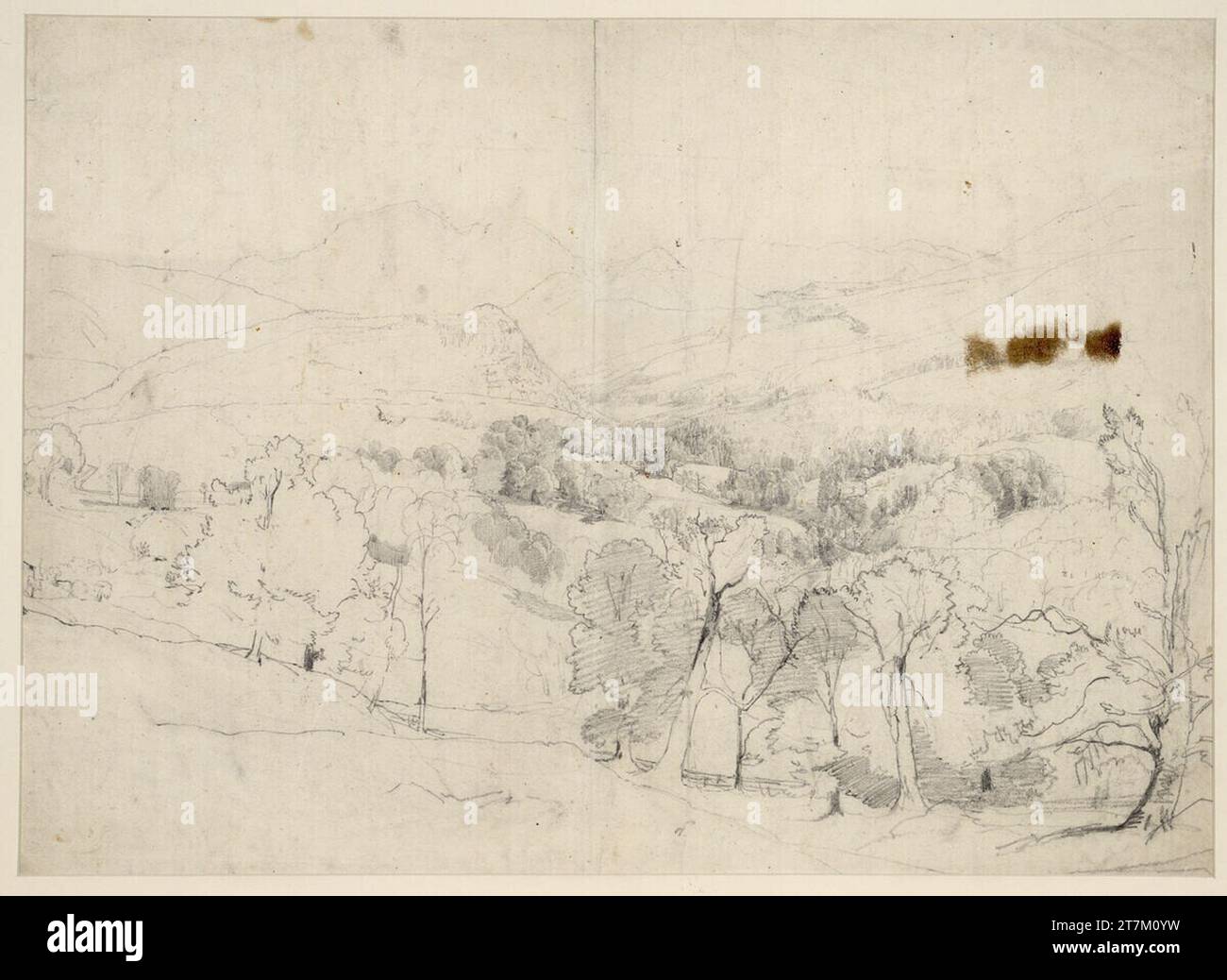 Emil Jakob Schindler präalpine Landschaft. Bleistift Stockfoto
