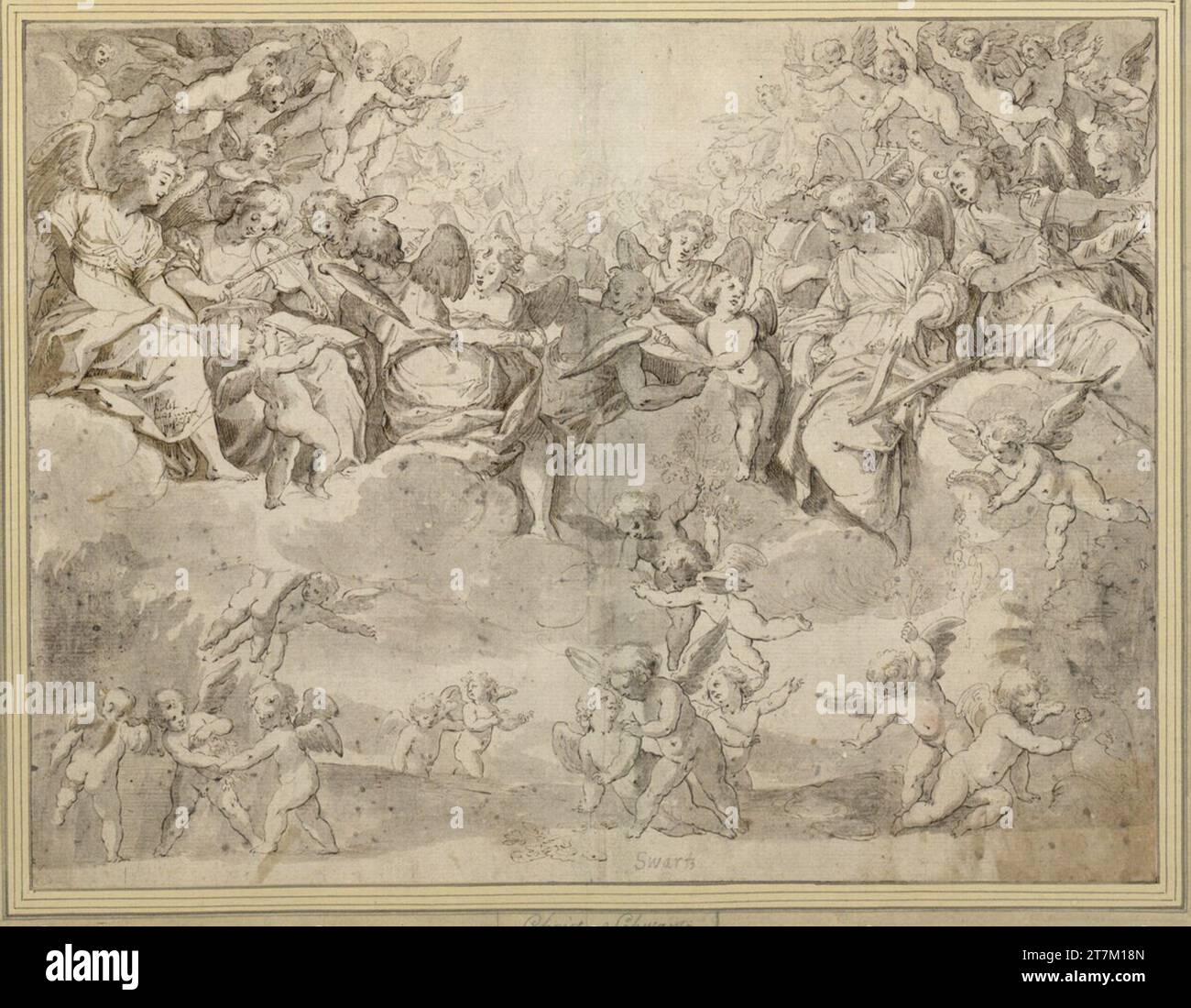 Hans Rottenhammer Musikengel auf einer Wolkenbank. Feder in grau-braun, um 1596 Stockfoto