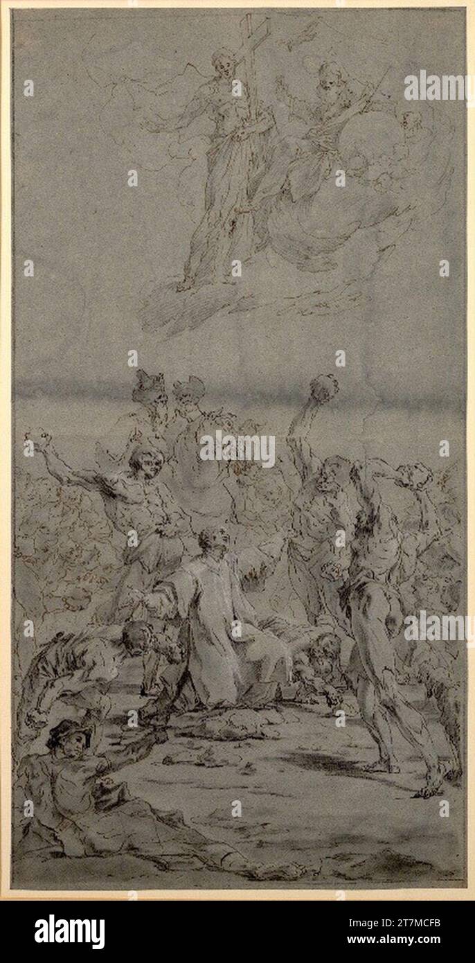 Paul Troger, das Martyrium von St. Stephan. Feder in Braun, Steinkreide, graublau laviert, weiße Kreide auf graugrünem Papier Stockfoto