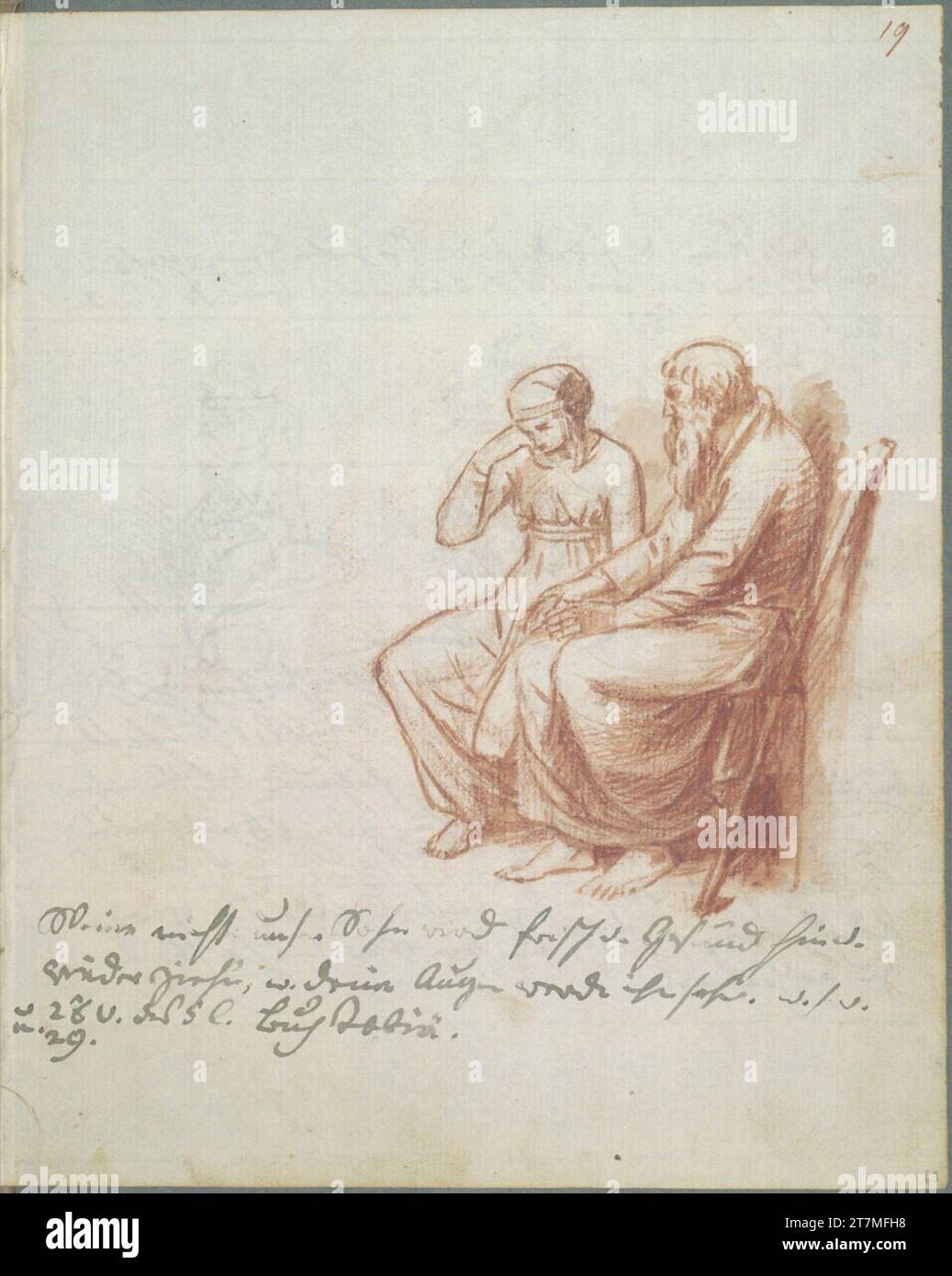 Jakob Gauermann Ein sitzendes altes Ehepaar (Tobias und seine Frau). Rote Kreide; lavt; Feder; schwarze Tinte 1798 , 1798 Stockfoto