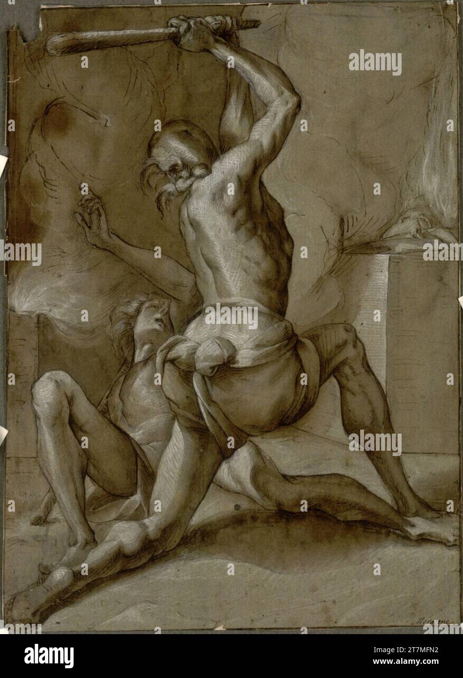 Pier Francesco Mazzucchelli Cain und Abel. Feder; lavförmig; weiß gewachsen; blau 1571-1626 , 1571/1626 Stockfoto