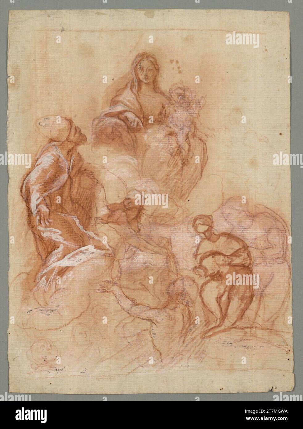 Moretto da Brescia Madonna. Reddel, rot aufgetragen, weiß verziert Stockfoto