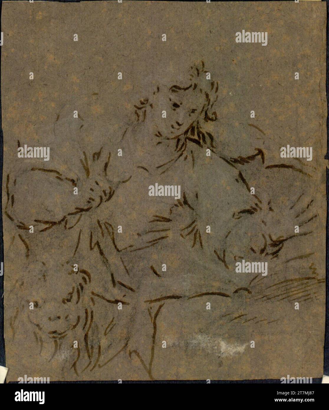 Paul Troger (Zuschreibung Kutschera) Evangelist Mark. Feder in schwarzem Baum, hoch mit weißer Kreide, auf grauem Papier 1698 - 1762 , 1698/1762 Stockfoto