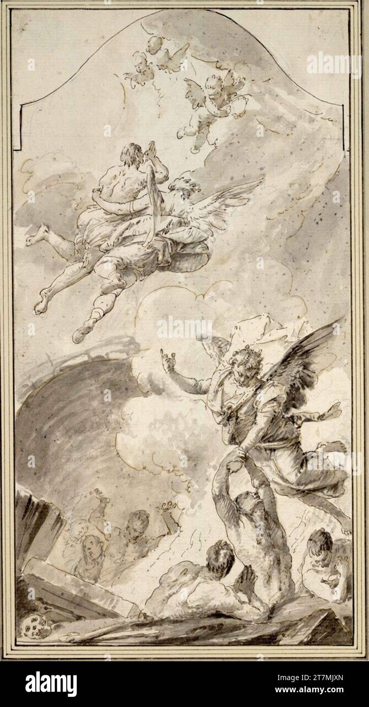 Franz Karl Palko die armen Seelen im Fegefeuer. Feder in Braun, Pinsel in Grau-Braun, Lavendel Stockfoto