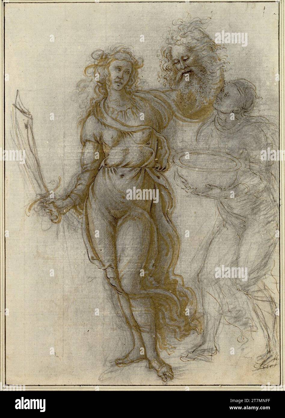 Giuliano Giamberti da Sangallo Judith mit dem Kopf der Holofernes und Diener. Kreide, Feder, mit Gold überzogen, grau gewischt Stockfoto