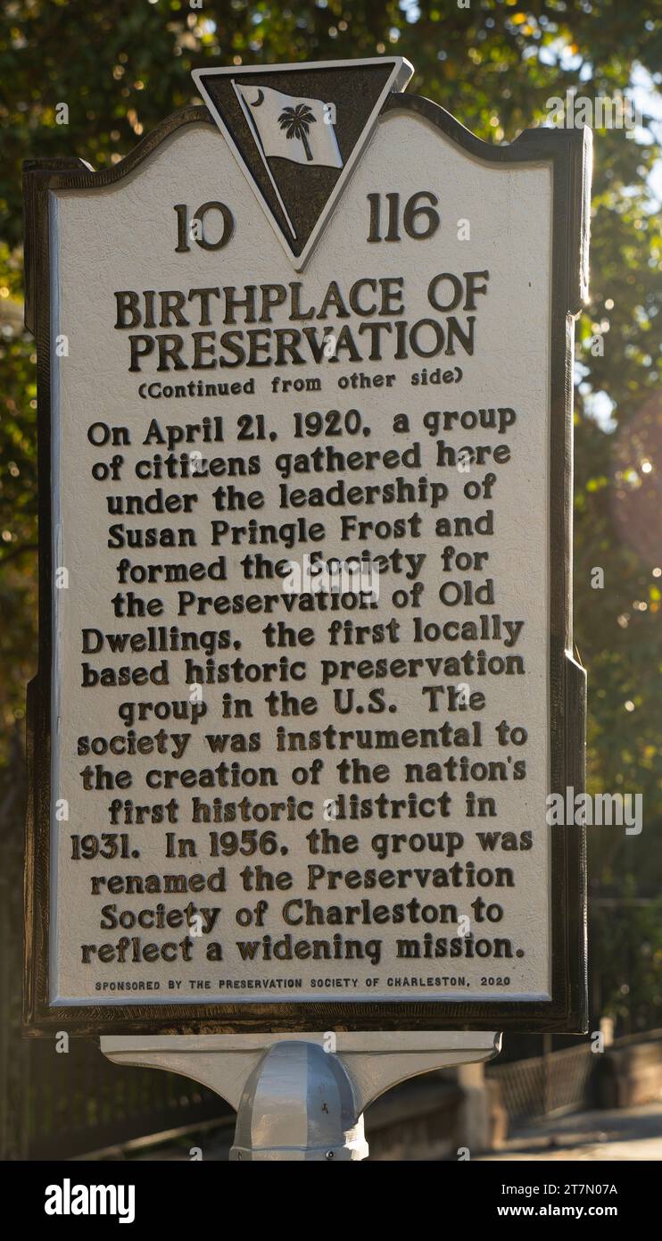 Geburtsort der Preservation Plaque in Charleston South Carolina Stockfoto