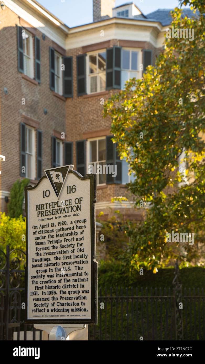 Geburtsort der Preservation Plaque in Charleston South Carolina Stockfoto