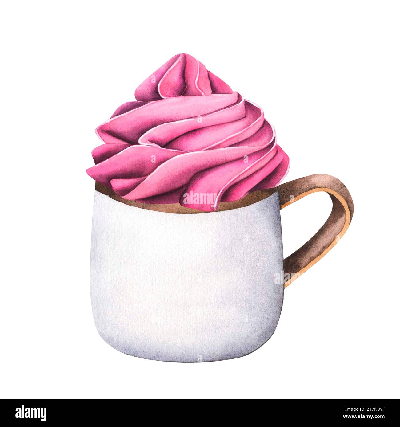 Heißgetränk Schokoladentasse mit Schlagsahne. Aquarell Illustration Kaffeetasse niedliches Design. Warmes Kakaobar-Menü im Winter Stockfoto