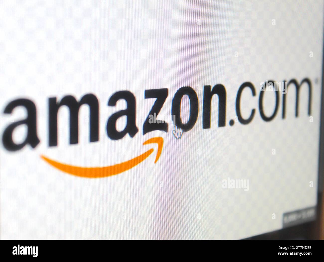 Ein Foto des Amazon.com-Logos auf einem Computerbildschirm. Stockfoto