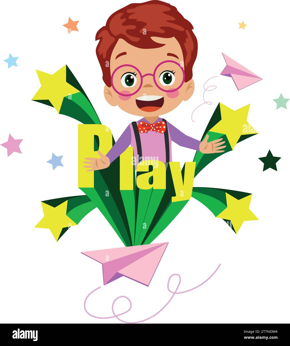 Kinder Stil bunte Schriftart Design lustige kindliche Buchstaben und Zahlen Vektor Illustration Stock Vektor