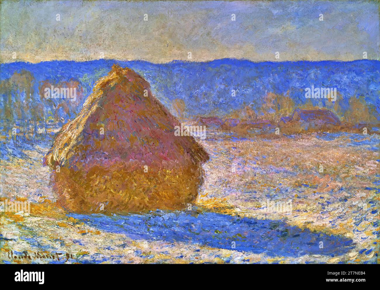 Heuhaufen, Morning Snow Effect, 1891 (Öl auf Leinwand) von Künstler Monet, Claude (1840-1926) / Französisch. Stock Vektor