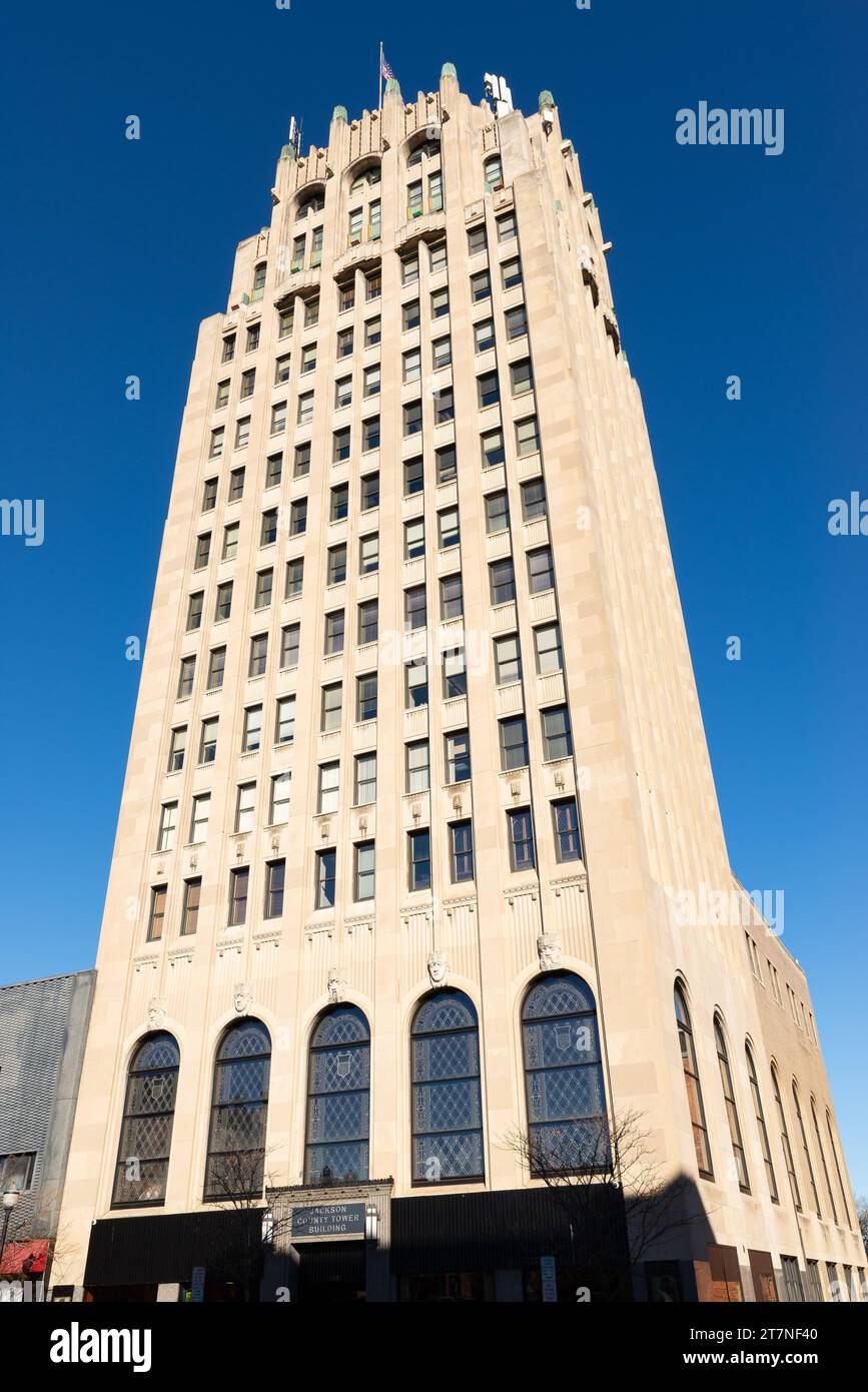 Jackson, Michigan - USA - 14. November 2023: Gebäude in der Innenstadt von Jackson, Michigan, USA. Stockfoto