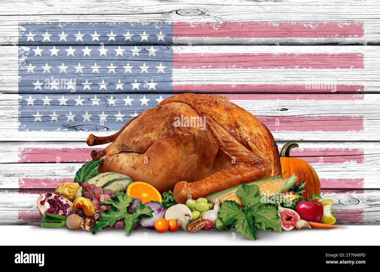 Amerikanisches Thanksgiving Türkei als Feiertag in den Vereinigten Staaten als Herbst und Weihnachten traditionell mit einem Abendessen während der Erntezeit, das Überfluss und Fülle feiert Stockfoto