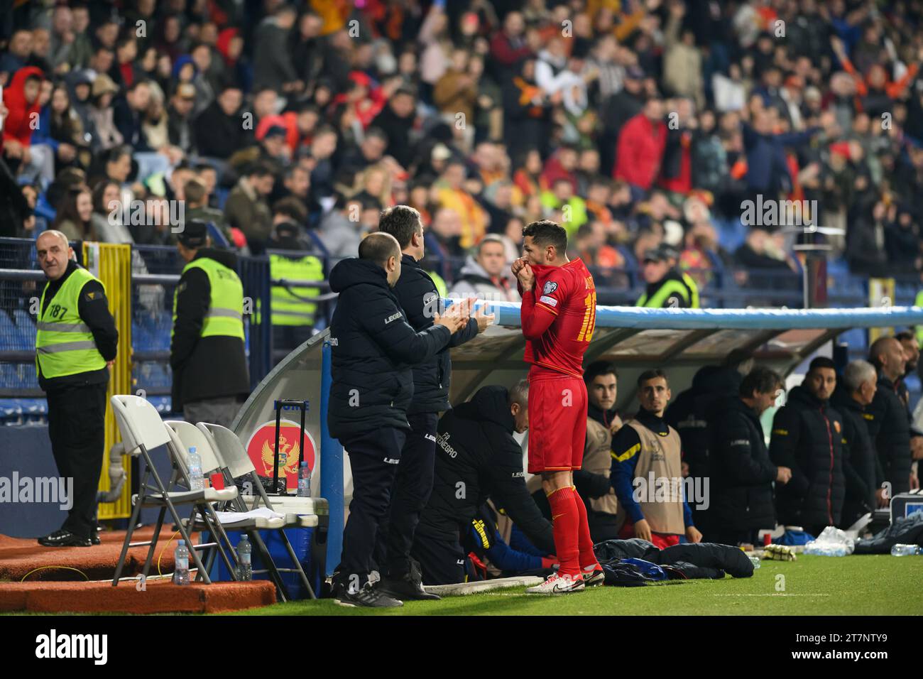 Podgorica, Montenegro, 16.11.23., November 2023, Stevan Jovetic, nachdem er im Qualifikationsspiel der Gruppe G 2024 in Montenegro – Litauen im Gradski-stadion, Podgorica, vertreten war Stockfoto