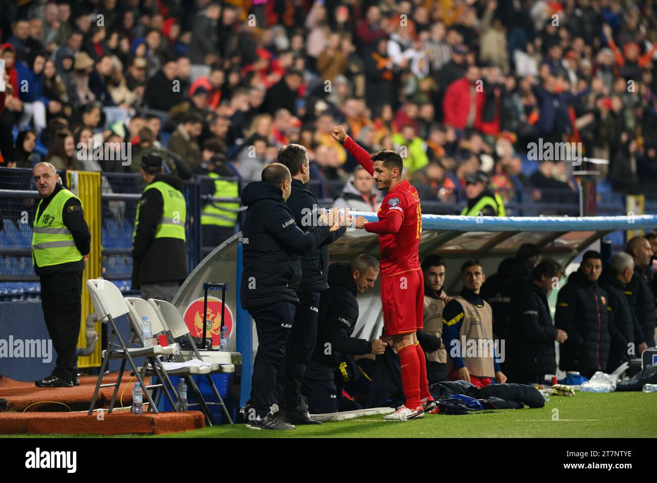 Podgorica, Montenegro, 16.11.23., November 2023, Stevan Jovetic, nachdem er im Qualifikationsspiel der Gruppe G 2024 in Montenegro – Litauen im Gradski-stadion, Podgorica, vertreten war Stockfoto