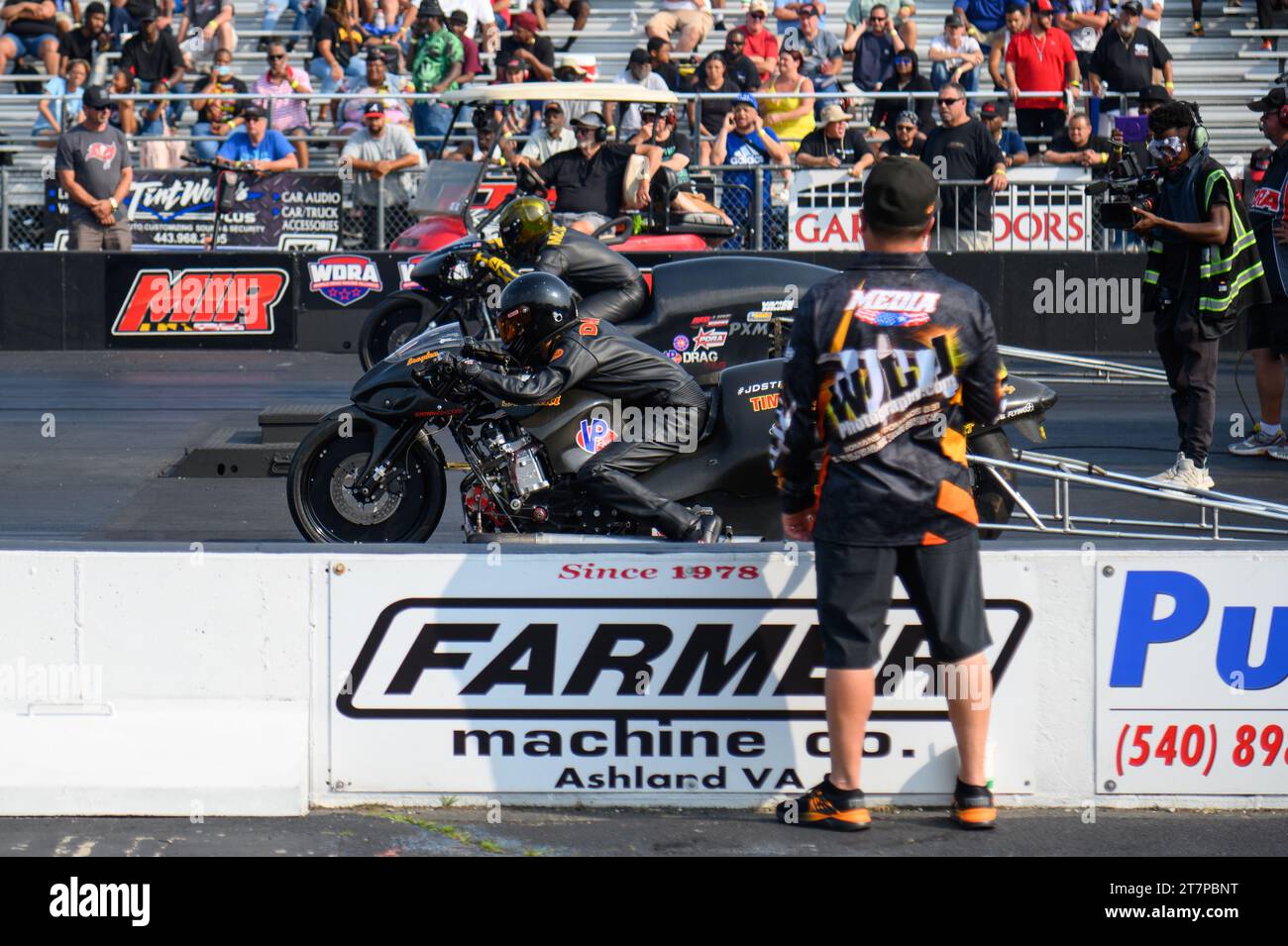 Motorräder auf der Startlinie am Maryland International Raceway in Mechanicsville. Stockfoto