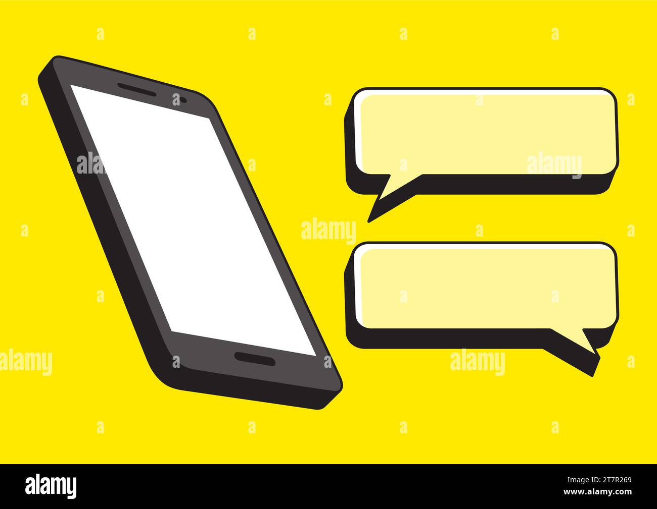 Einfache flache Vektor-Illustration von Mobiltelefon und Blasentext Stock Vektor