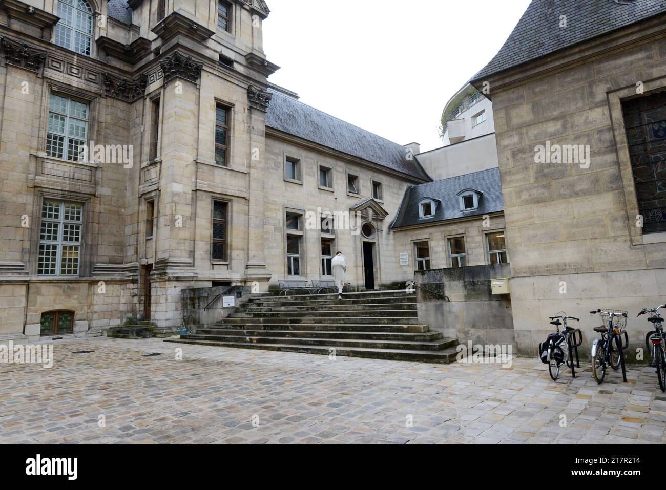 Die historische Bibliothek der Stadt Paris in der Rue Pavée in Paris, Frankreich. Stockfoto