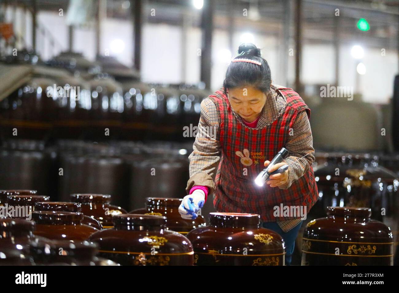 CHONGQING, CHINA - 16. NOVEMBER 2023 - Ein Arbeiter überprüft die Qualität von keramischen Produkten in einer Keramikwerkstatt in Chongqing, China, im November Stockfoto