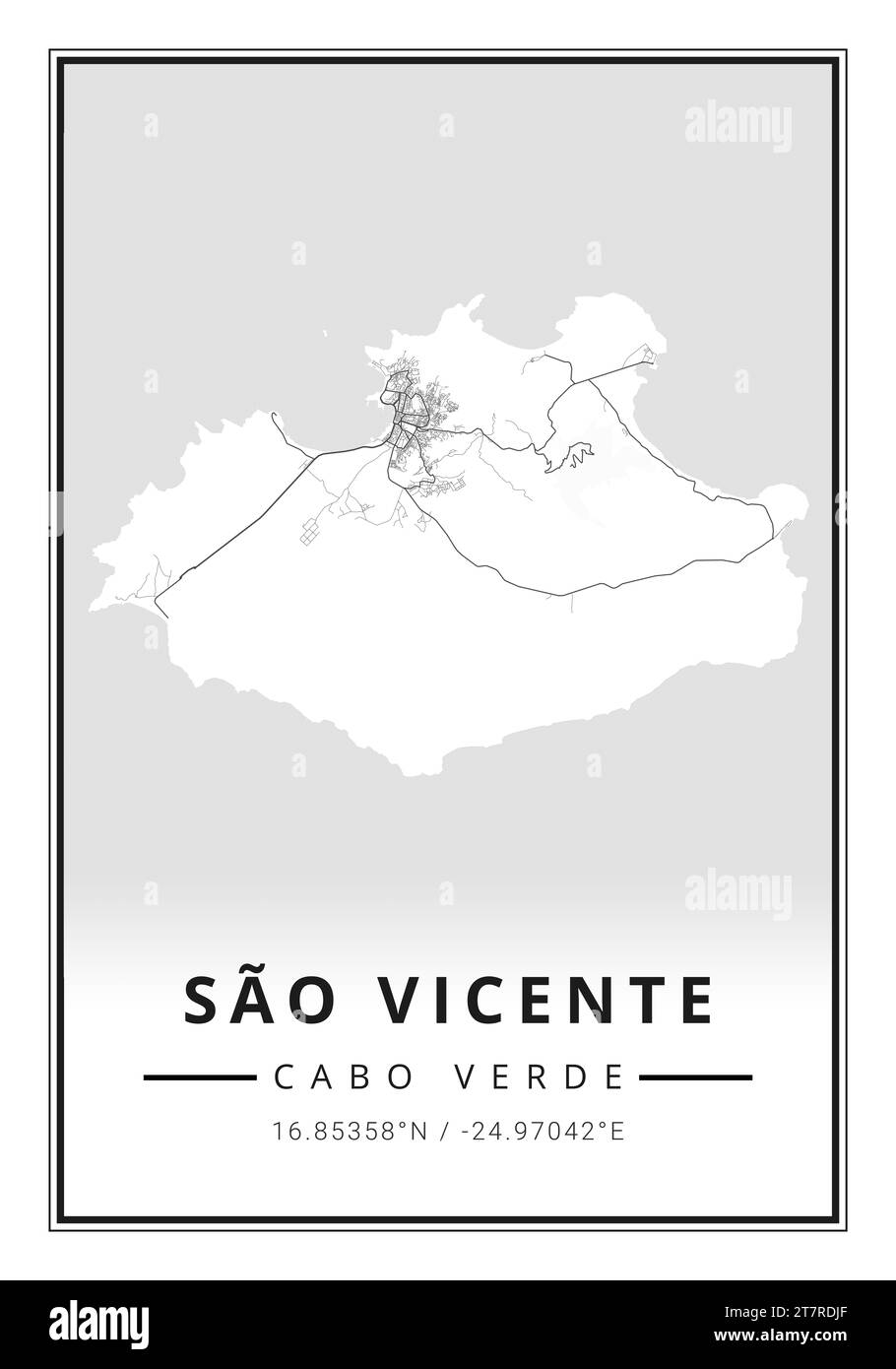 Straßenkarten der Insel Sao Vicente in Kap Verde - Afrika Stockfoto