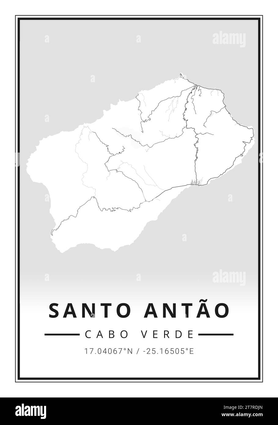 Straßenkarten der Insel Santo Antao in Kap Verde - Afrika Stockfoto