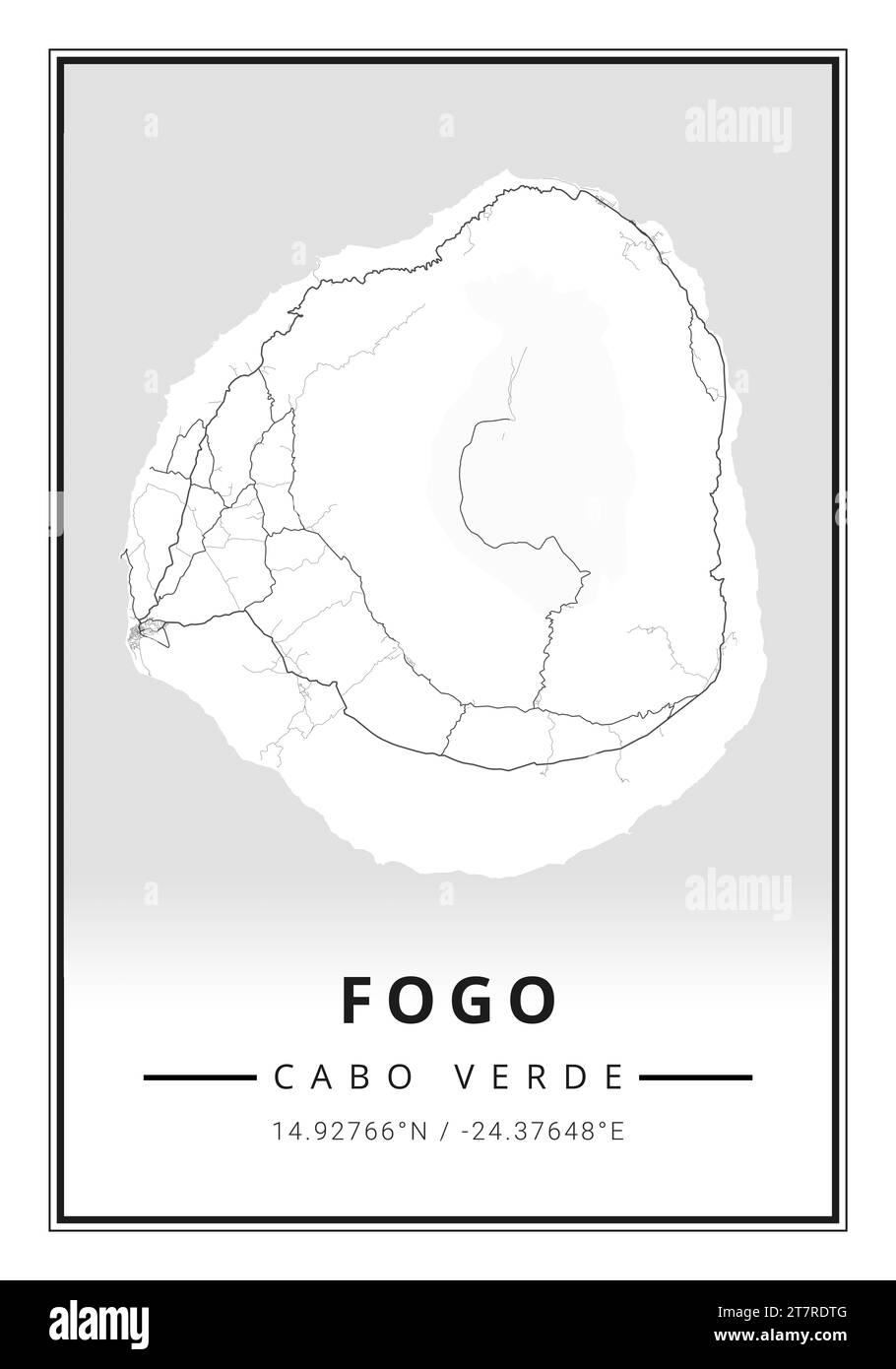 Straßenkarten der Insel Fogo in Kap Verde - Afrika Stockfoto