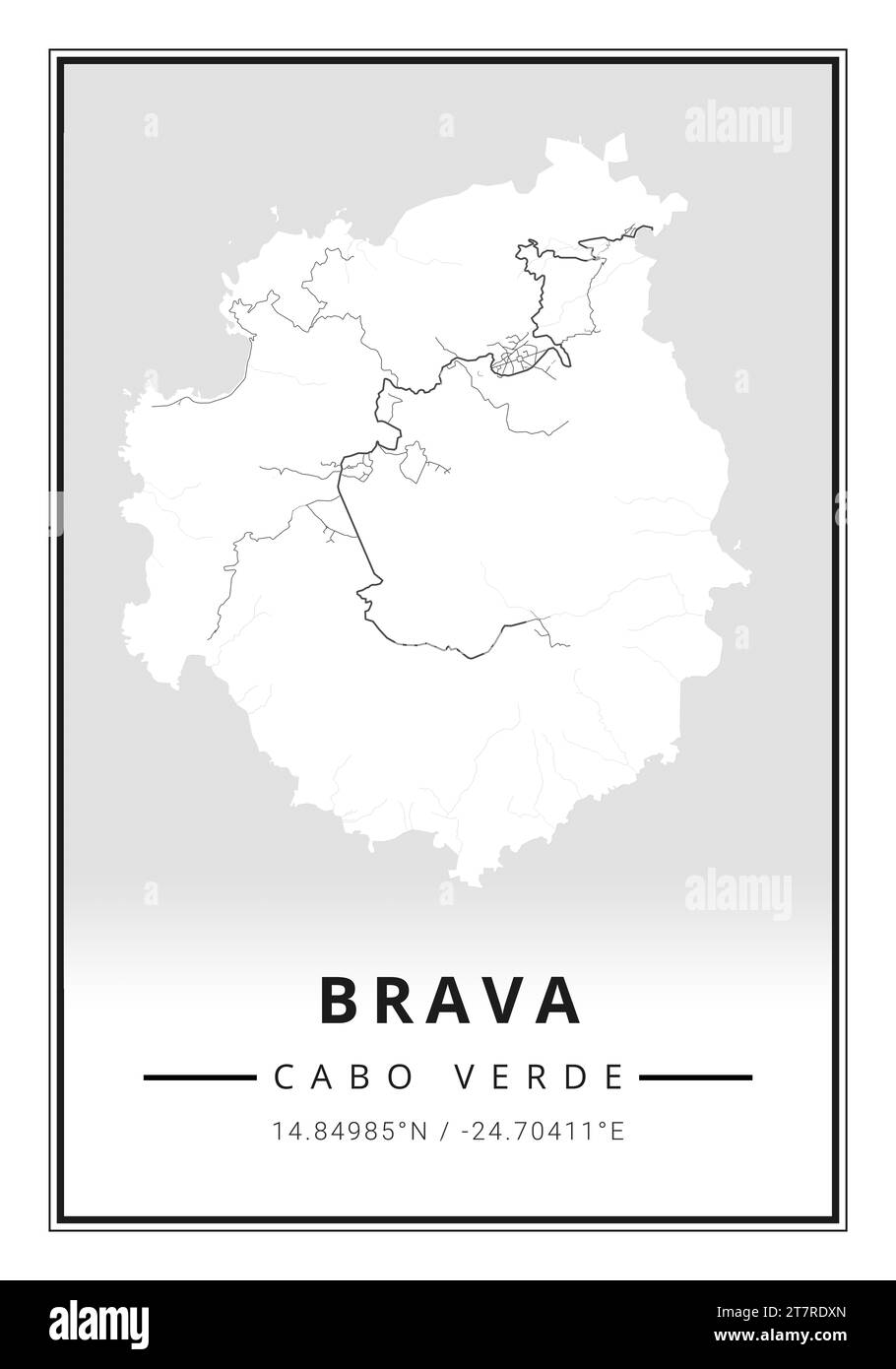 Straßenkarten der Insel Brava in Kap Verde - Afrika Stockfoto