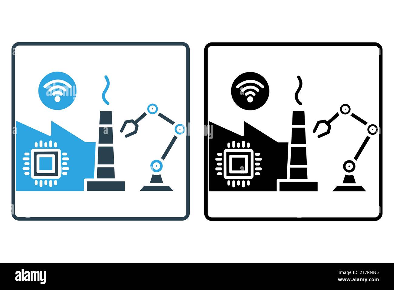 Symbol „Smart Factory“. Intelligente Technologie für Automatisierung, Effizienz und Echtzeitüberwachung in der Fertigung. Symbol für Technologie. Solide, ikonische Statur Stock Vektor
