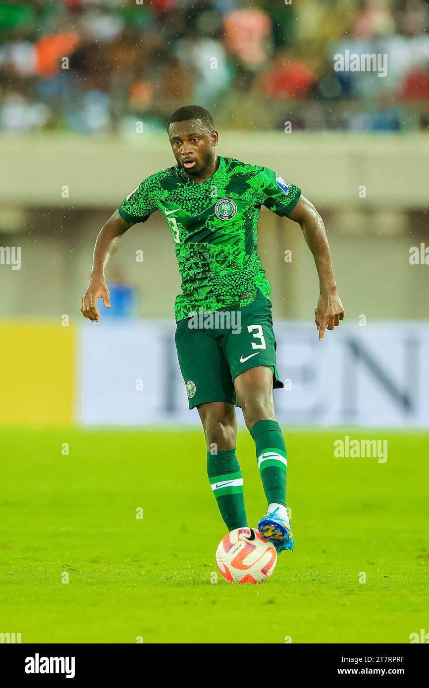 Akwa Ibom State, Nigeria. november 2023. Nigeria gegen Lesotho. Jamilu Collins für Nigeria. Qualifikation zur FIFA-Weltmeisterschaft. Victor Modo Stockfoto