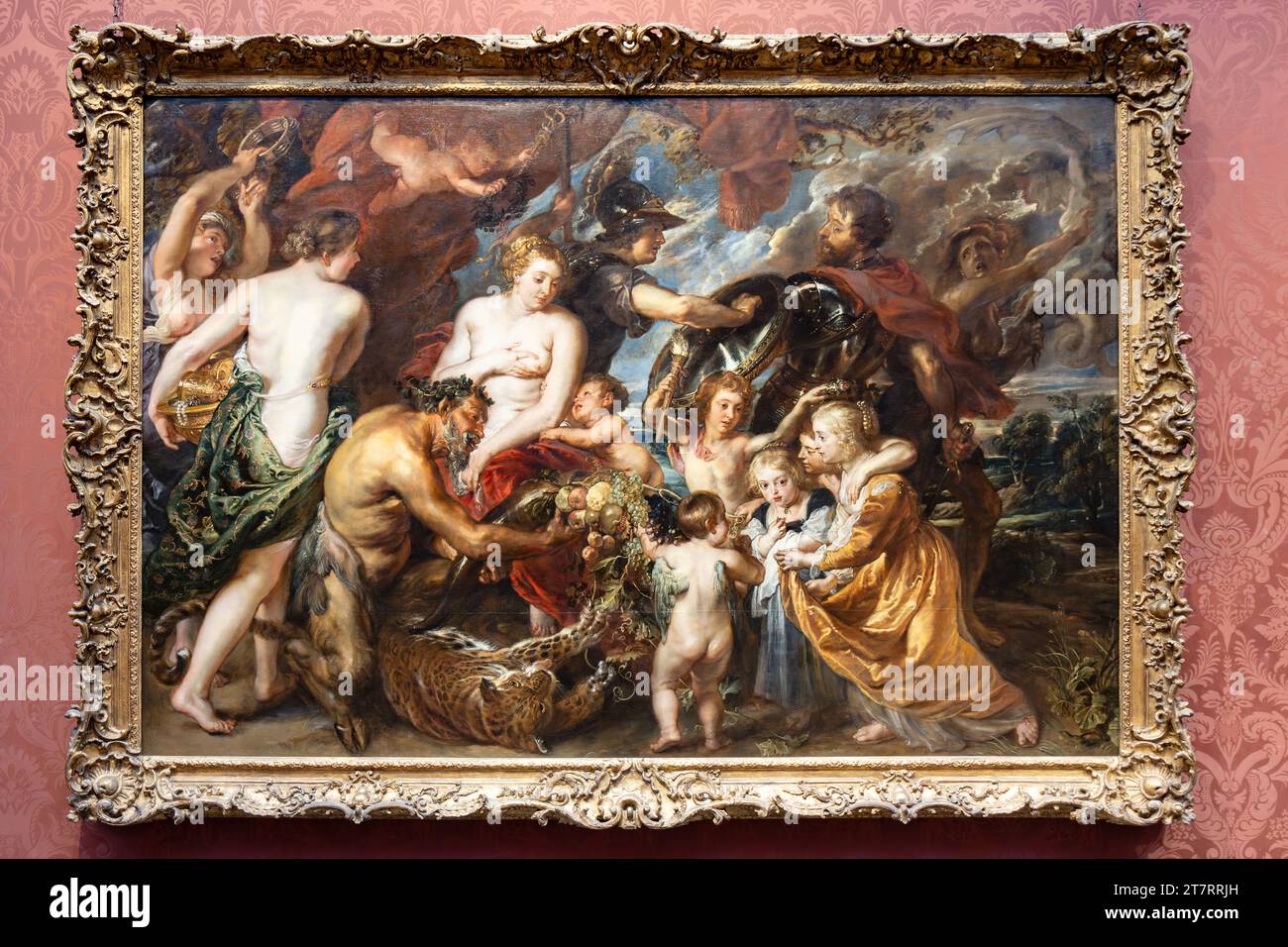 London, Vereinigtes Königreich – 19. Mai 2023: Minerva Protected Pax from Mars or Peace and war, ein Gemälde von Peter Paul Rubens, das in London produziert wurde und in der Nationa ausgestellt wurde Stockfoto