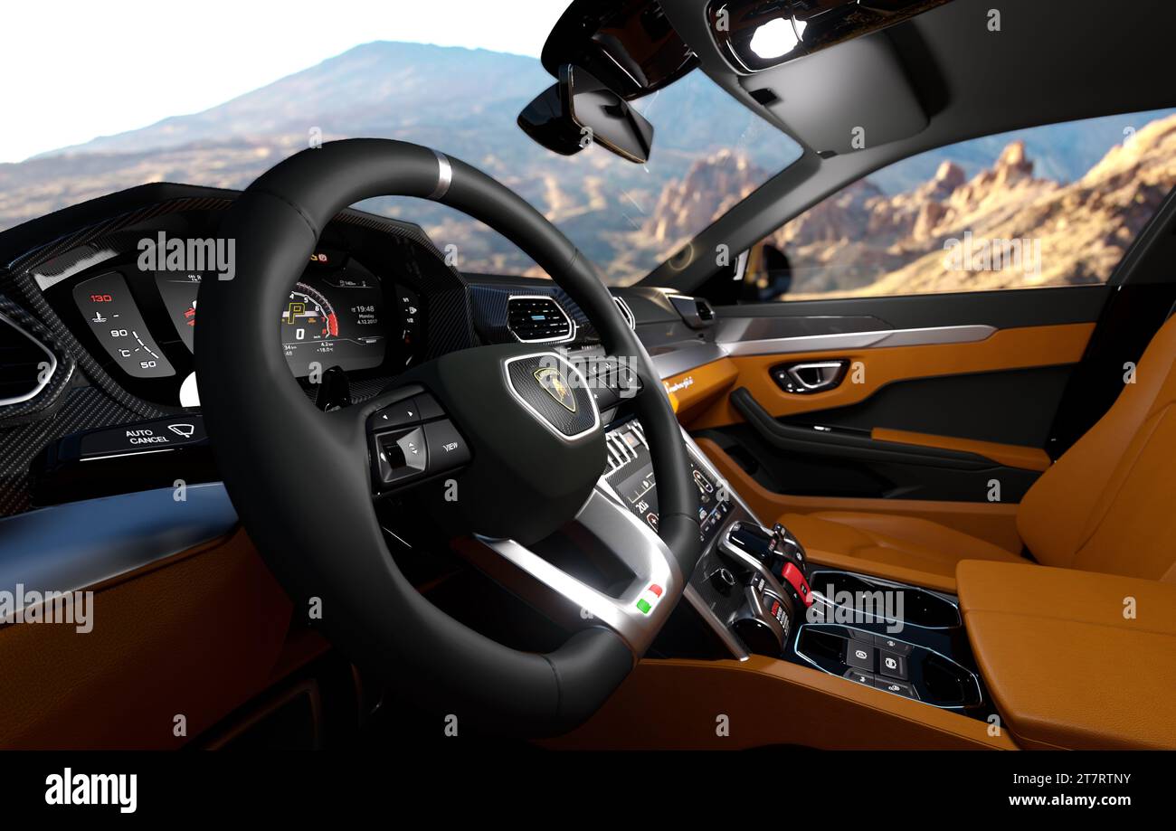 Lamborghini Urus Innenraum, 3D-Rendering Stockfoto