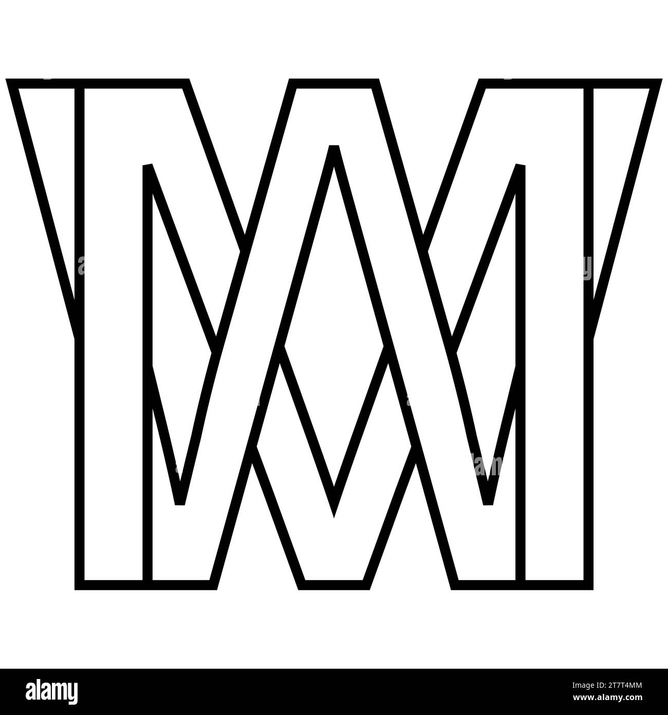 Logoschild mw wm Symbol Doppelbuchstaben Logotyp m W Stock Vektor