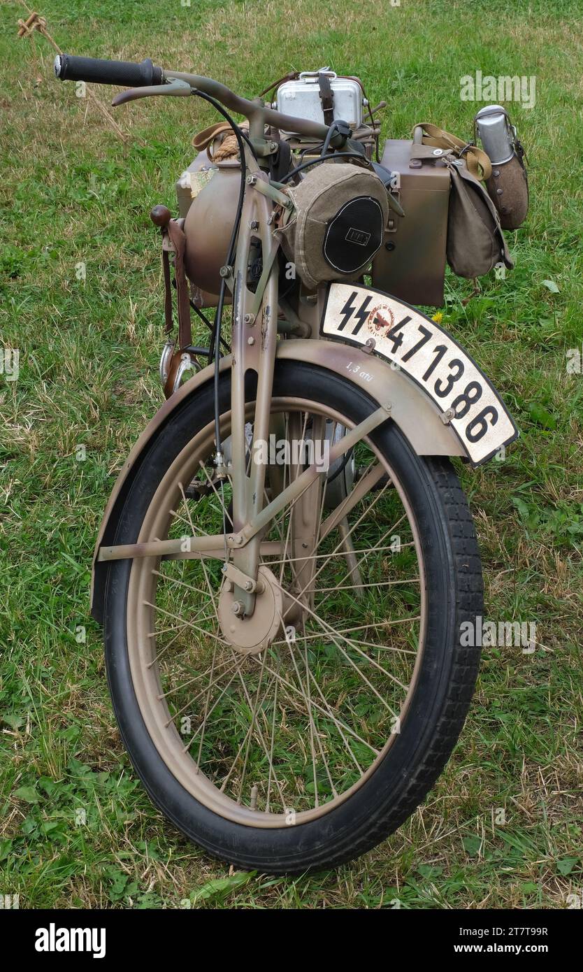 Motorrad aus dem 2. Weltkrieg. Stockfoto