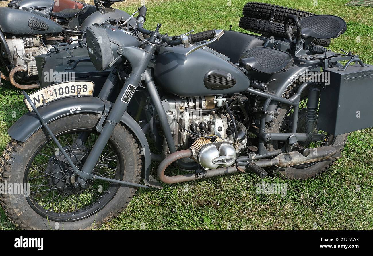Motorrad aus dem 2. Weltkrieg. Stockfoto
