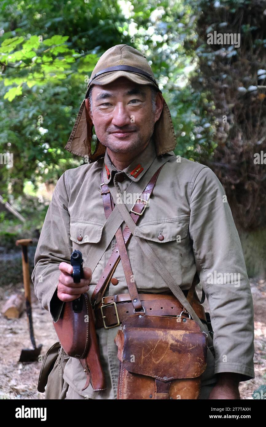 Victory Show, leicester, Großbritannien, 2023. Enactor als japanischer Feldoffizier im 2. Weltkrieg. Stockfoto