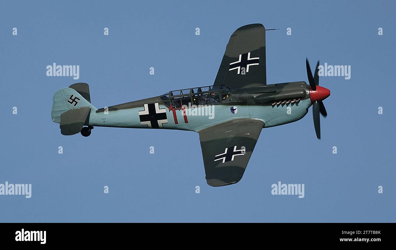 Hispano Aviación HA-1109 und HA-1112 sind lizenzgebaute Versionen des Messerschmitt Bf 109 G-2, der während und nach dem Zweiten Weltkrieg in Spanien entwickelt wurde Stockfoto