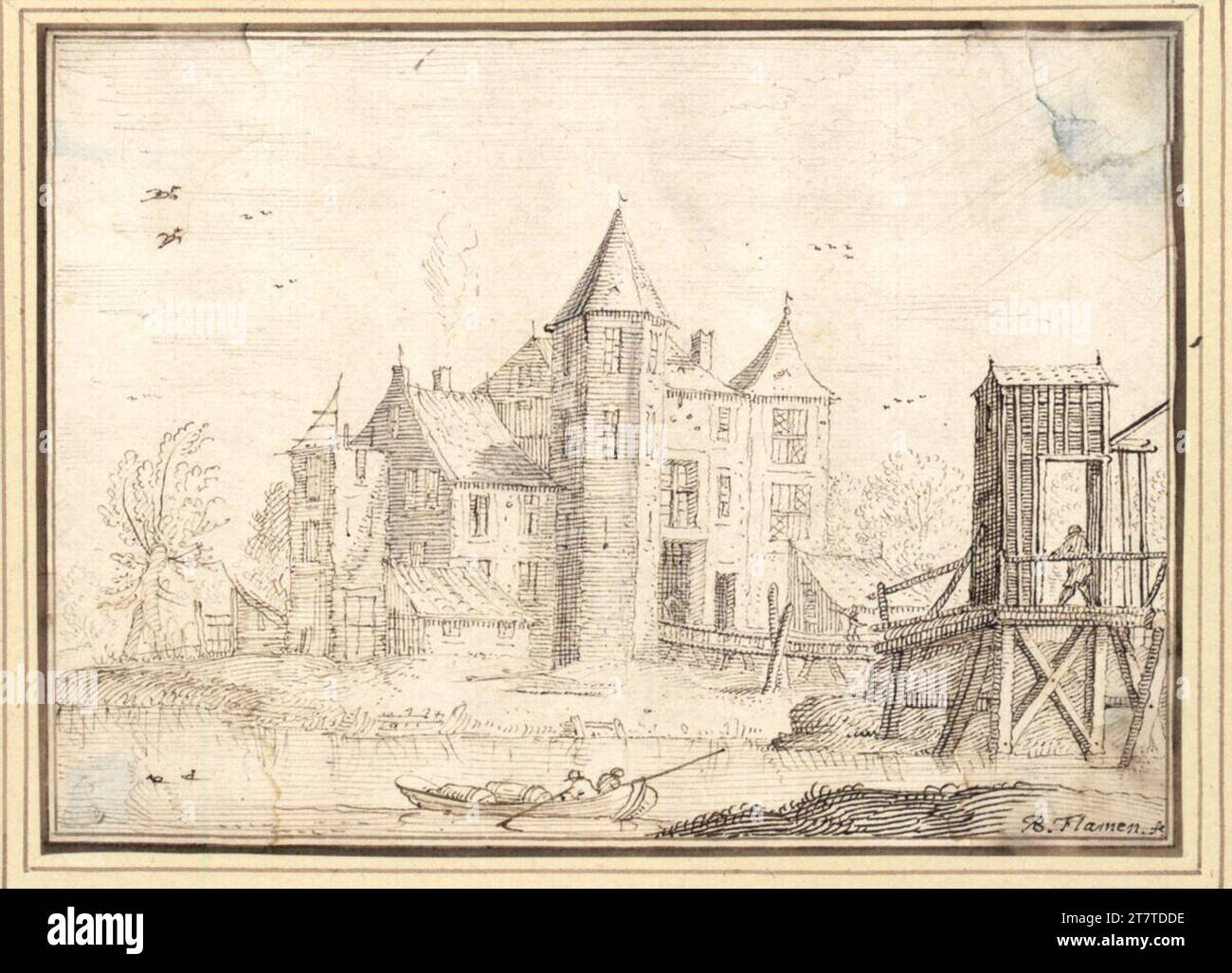Albert Flamen Old Castle (III-12). Feder in Braun Stockfoto