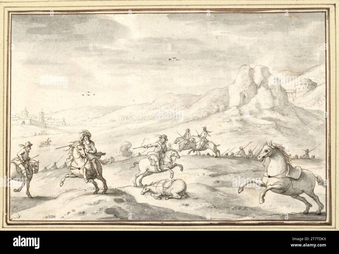 Albert Flamen Tauben (IV-29). Feder in Braun, Grau. Stockfoto