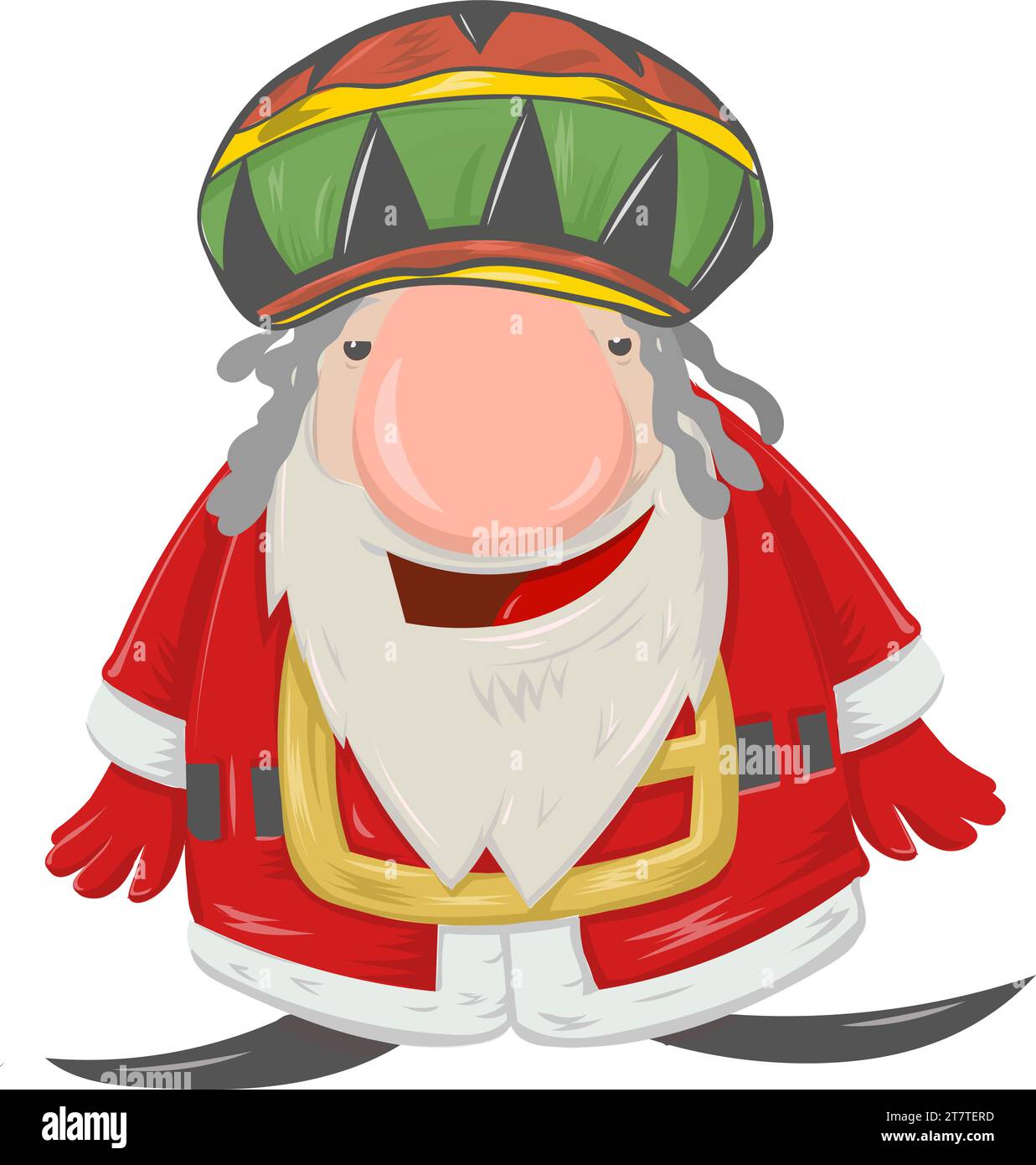 Lustiger jamaikanischer weihnachtsmann-Maskottchen-Cartoon auf weißem Hintergrund. Vektorabbildung Stock Vektor