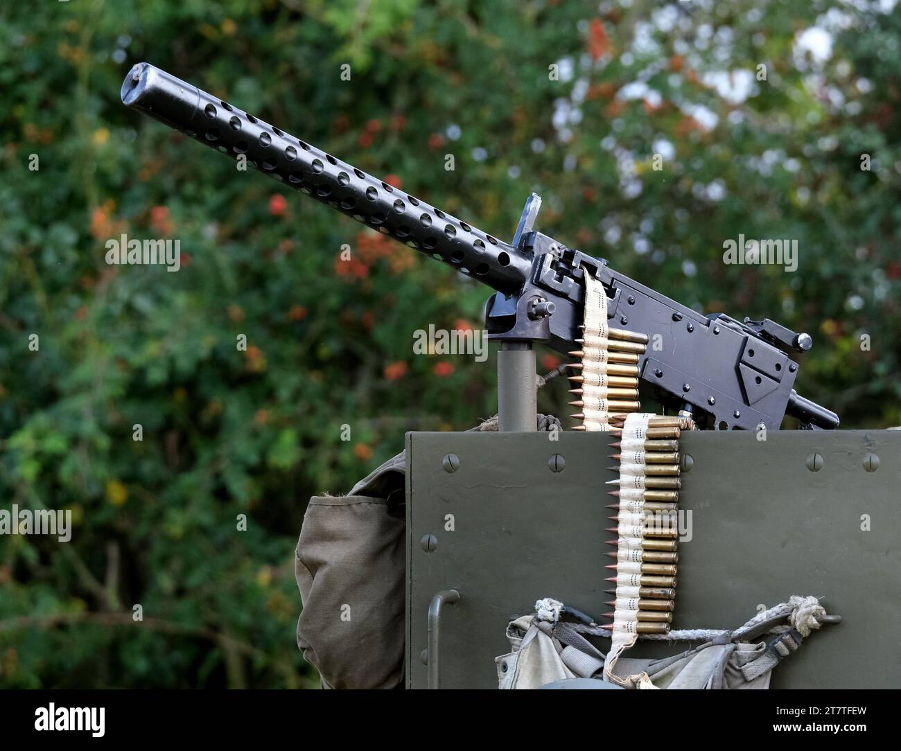 Das M1919 Browning ist ein mittelgroßes Maschinengewehr mit Kaliber .30, das im 20. Jahrhundert, insbesondere während des Zweiten Weltkriegs und des Koreakrieges, weit verbreitet war Stockfoto