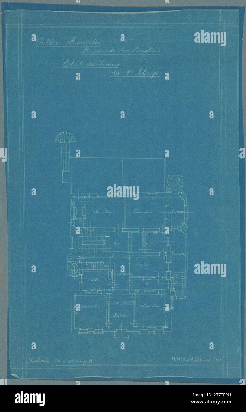 Adolf Loos (Entwerfer in) Villa Mercedes-Jellinek, Nizza, Promenade des Anglais, Frankreich, Grundriss, Stock. Blueprint 1931 , 1931 Stockfoto
