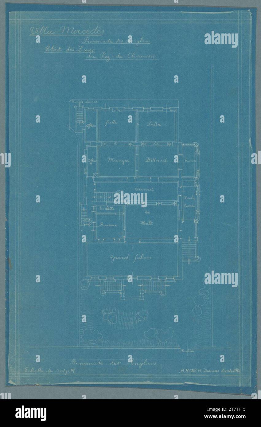 Adolf Loos (Entwerfer in) Villa Mercedes-Jellinek, Nizza, Promenade des Anglais, Frankreich, Grundriss des Erdgeschosses. Blueprint 1931 , 1931 Stockfoto