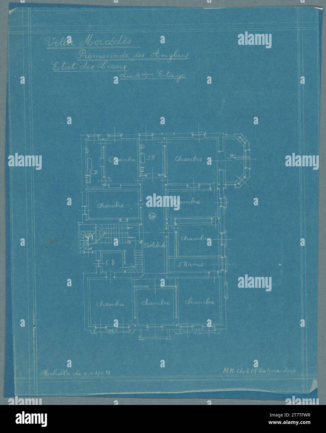 Adolf Loos (Entwerfer in) Villa Mercedes-Jellinek, Nizza, Promenade des Anglais, Frankreich, Grundriss, Etage. Blueprint 1931 , 1931 Stockfoto