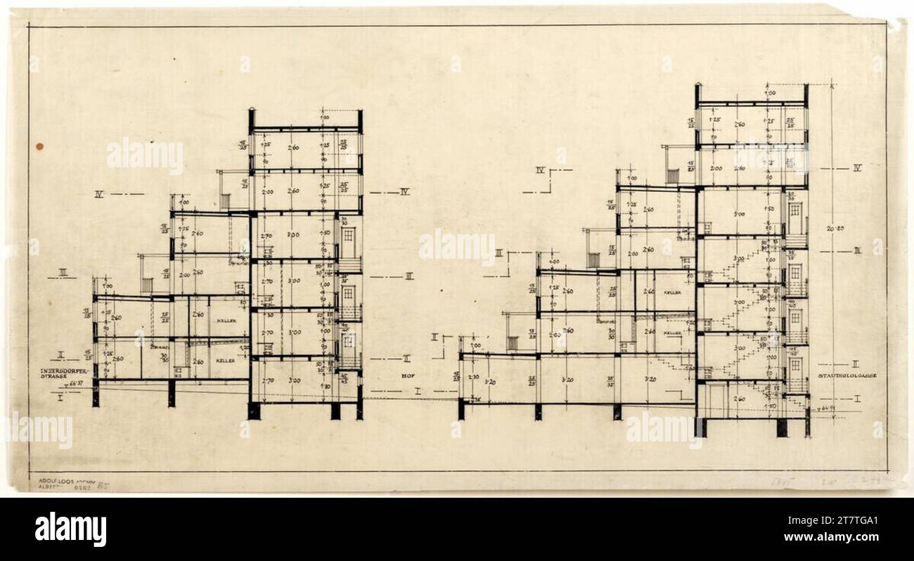 Adolf Loos (Entwerfer in) kleines Mehrfamilienhaus mit Terrassen für