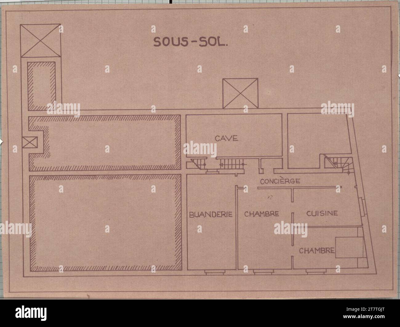 Adolf Loos (Entwerfer in) Haus Josephine Baker, Paris XVI, Avenue Bauaud, Frankreich, Grundriss Keller. Blueprint 1927 , 1927 Stockfoto