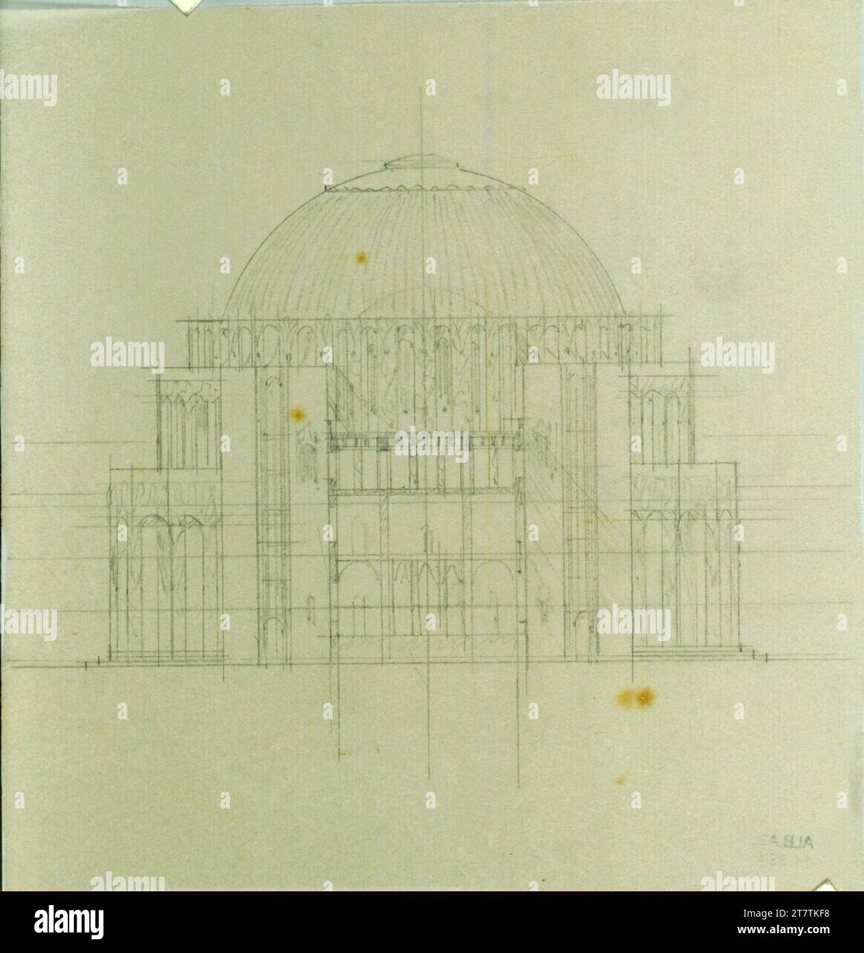 Alfred Castelliz Dornach, Goetheanum, Kuppelbau, Variante IV, unterwegs. Aquafix; Bleistiftzeichnung 1921 , 1921 Stockfoto