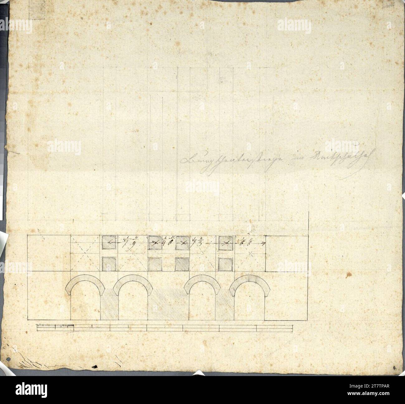 Johann Aman (Architekt in) Wien I, Hofburg, altes Burgtheater, neue Treppe im Reitschulhof, Grundriss, Grundriss der tragenden Säulen, geschnittene Unterbauten. Graphit; Feder in schwarz 1812-1830, 1812/1830 Stockfoto