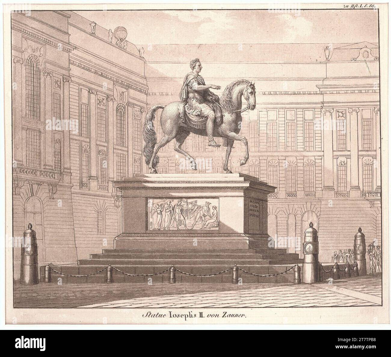 Heinrich Friedrich Füger Wien I, Hofburg, Josefsplatz, Reiterdenkmal Josephs II., Blick nach Osten. Kupferstich um 1800 Stockfoto