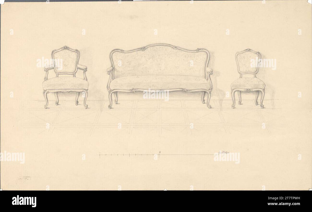 Ferdinand Kirschner (Entwerfer in) Wien I, Hofburg, Einrichtung, Sitzgelegenheiten, Aussicht. Graphit 2. H. 19. Jh. Stockfoto